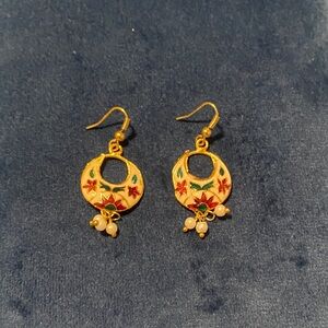 Made in India Gold Christmas Earrings with Red and Green Accents